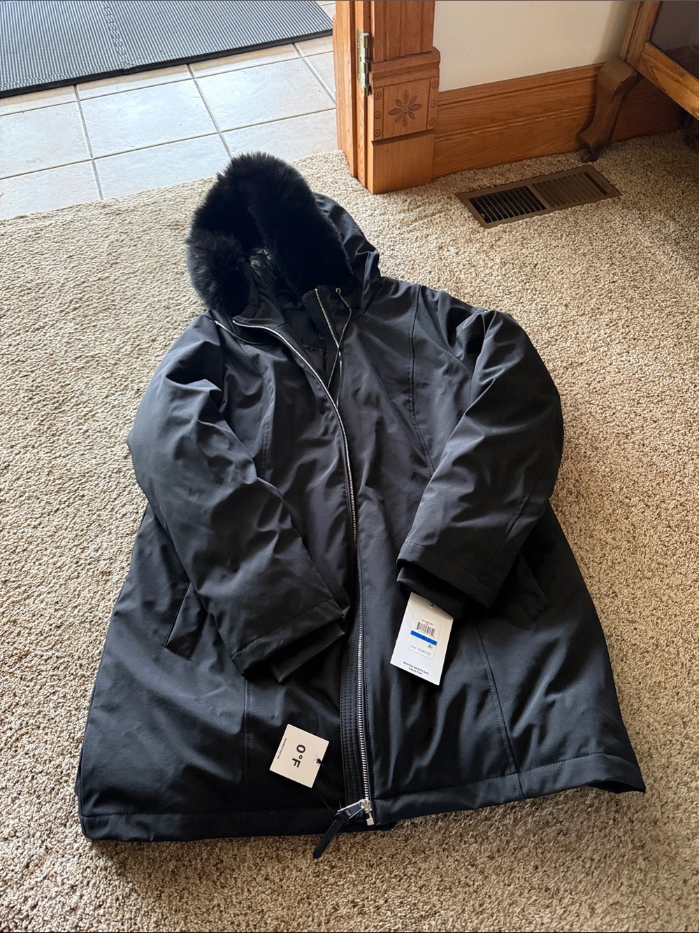 DKNY Black Faux Fur Water-Resistant Parka